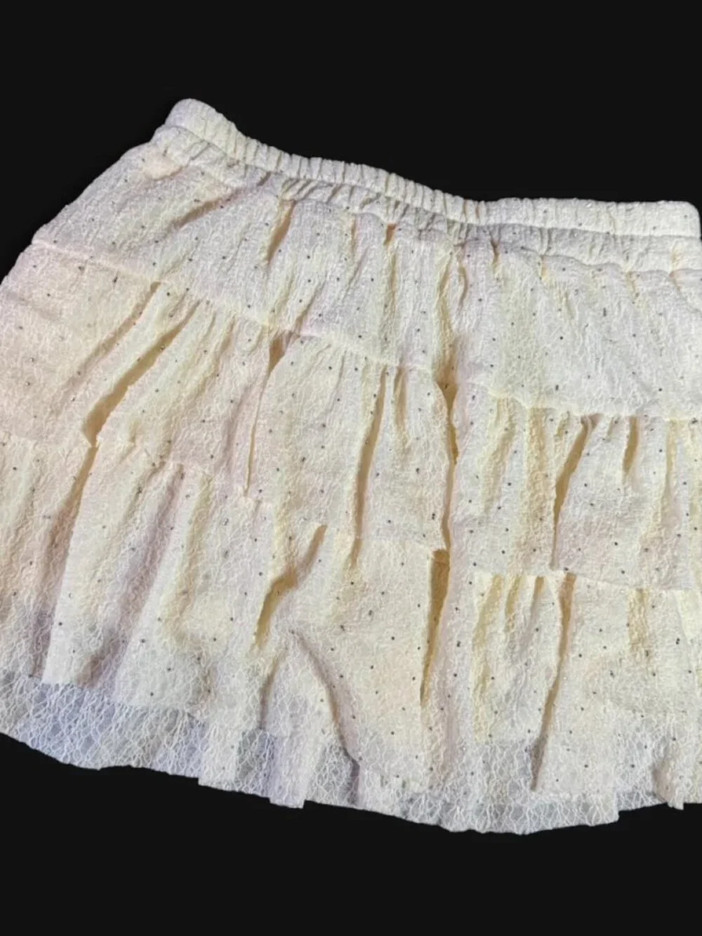 NWT Shasa Women's Cream/White Ruffle Mini Skirt with Embellishments, Size M